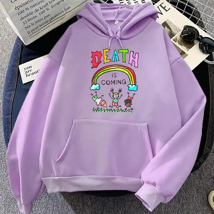 La mort arrive dessin animé sweat à capuche imprimé femmes hommes drôle graphique sweats esthétique mignon Sudaderas