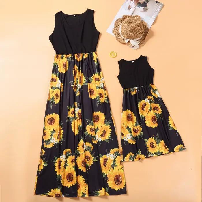 Famille correspondant vêtements réservoir mère fille tournesols robes