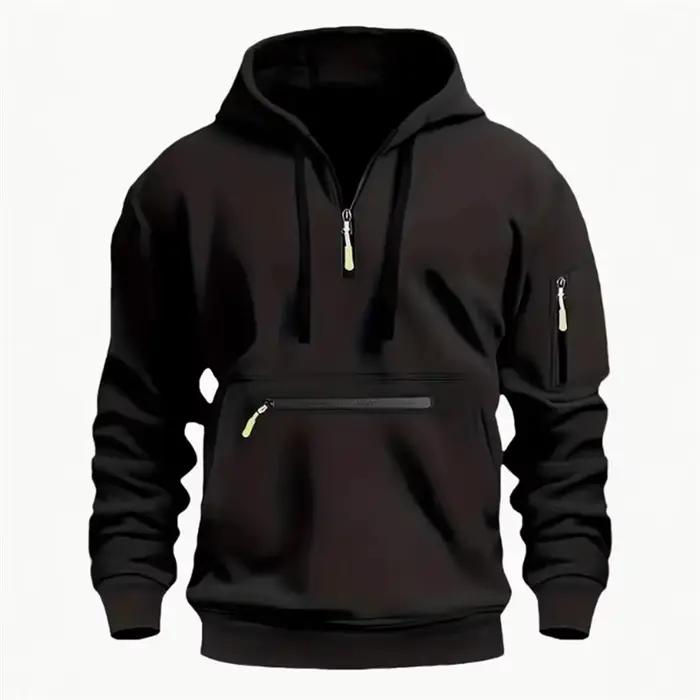 Sweat-shirt à capuche demi-zip homme décontracté avec design multi-poches pour automne et hiver occasiонаs sportives et plein air