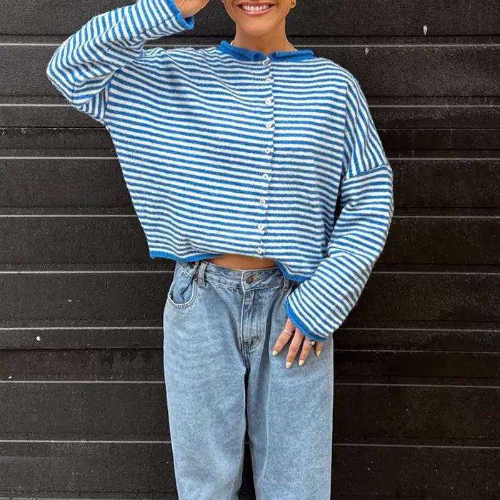 Sweat-shirt rayé à manches longues pour femmes