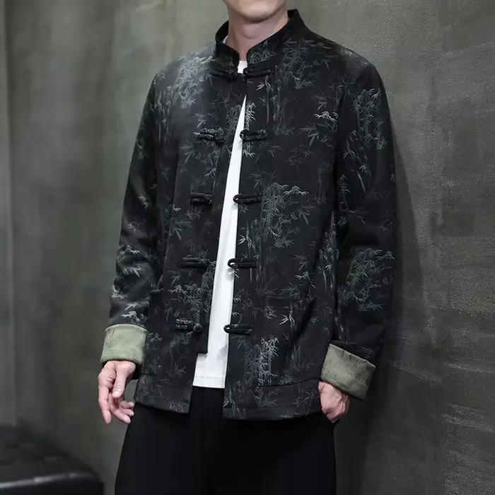 2025 automne et hiver nouveau Style chinois hommes peau de cerf velours Tang costume Hanfu rétro à la mode veste décontractée