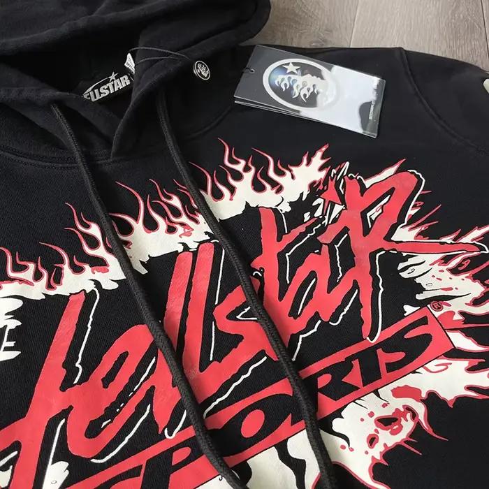 HS Pull à capuche noir avec crâne aérographe