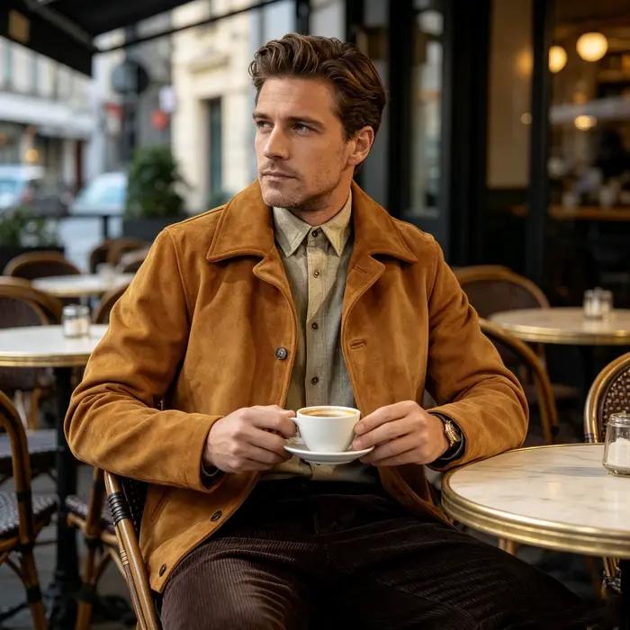 Veste en daim marron pour hommes des années 1970, coupe ajustée, revers vintage, blazer de costume de haute qualité, manteau de sport décontracté à la mode pour un usage quotidien en plein air