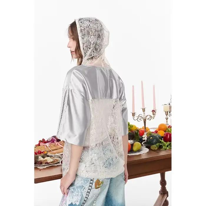ELFSACK T-shirt en jersey à capuche en dentelle, haut sportif imprimé numéro 66, t-shirt ample décontracté à manches courtes pour femme