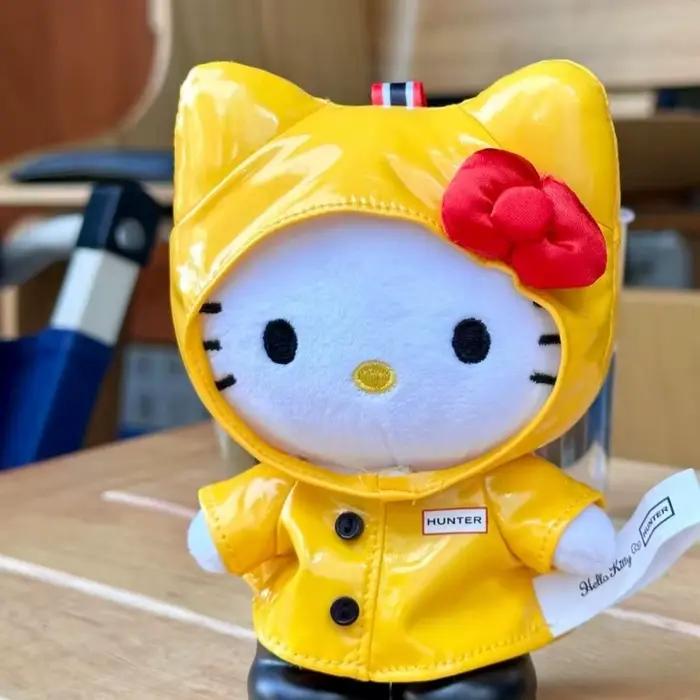 Porte-clés peluche Hello Kitty mignon en forme de veste de pluie jaune, pendentif de sac, ornements, cadeau
