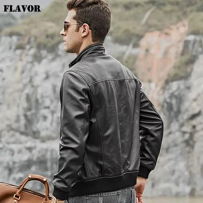 FLAVOR – veste de moto en cuir véritable pour homme, en peau d'agneau, Nappa avec col montant