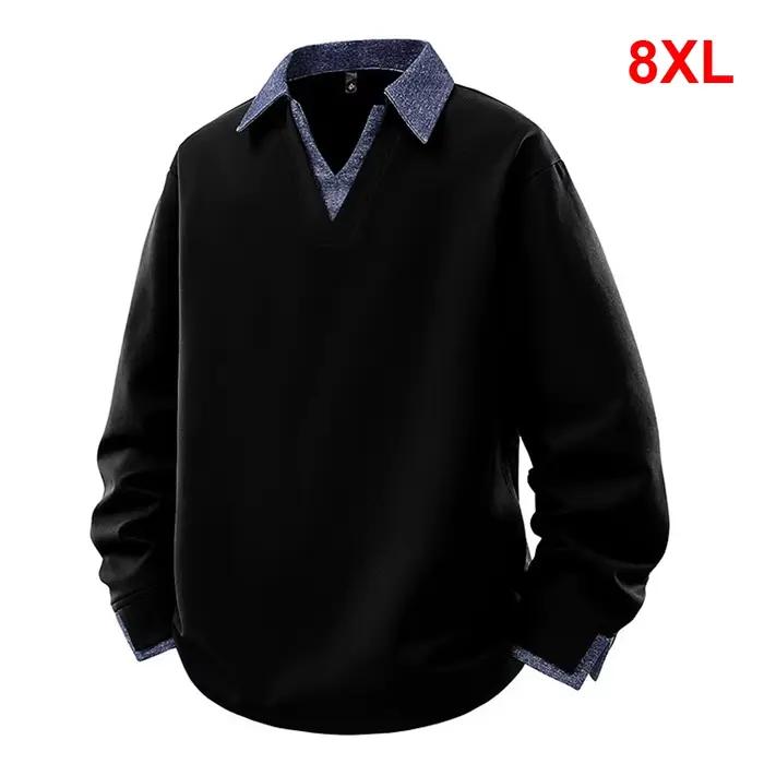 8XL grande taille sweats hommes printemps automne faux deux pièces col en v sweat mode pull décontracté mâle grande taille 8XL