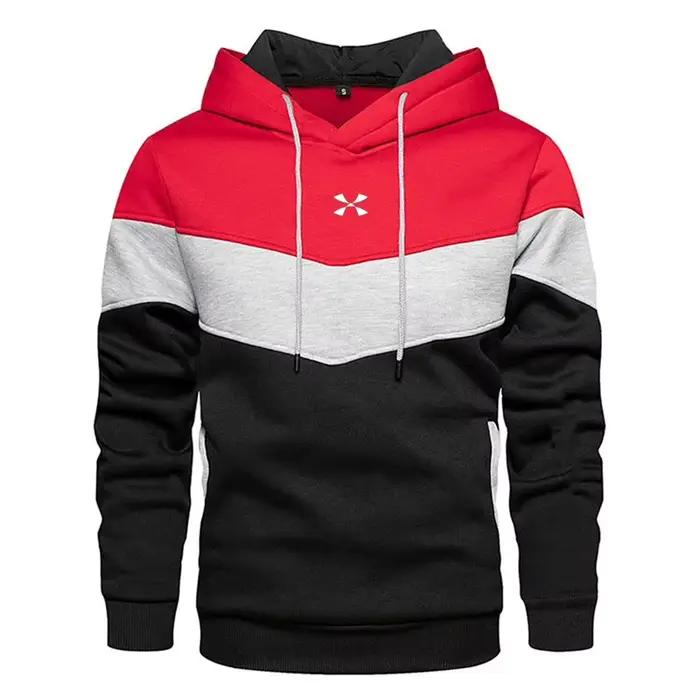 Sweat-shirt à capuche en Patchwork pour hommes, vêtements décontractés, ample, polaire, chaud, Streetwear, mode masculine, vêtements d'extérieur de sport d'automne et d'hiver