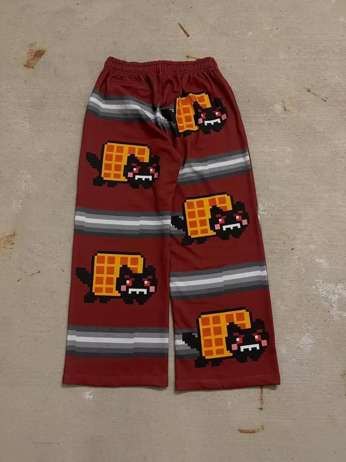 Pantalon Nyan Cat Y2k, pantalon baggy à taille élastique