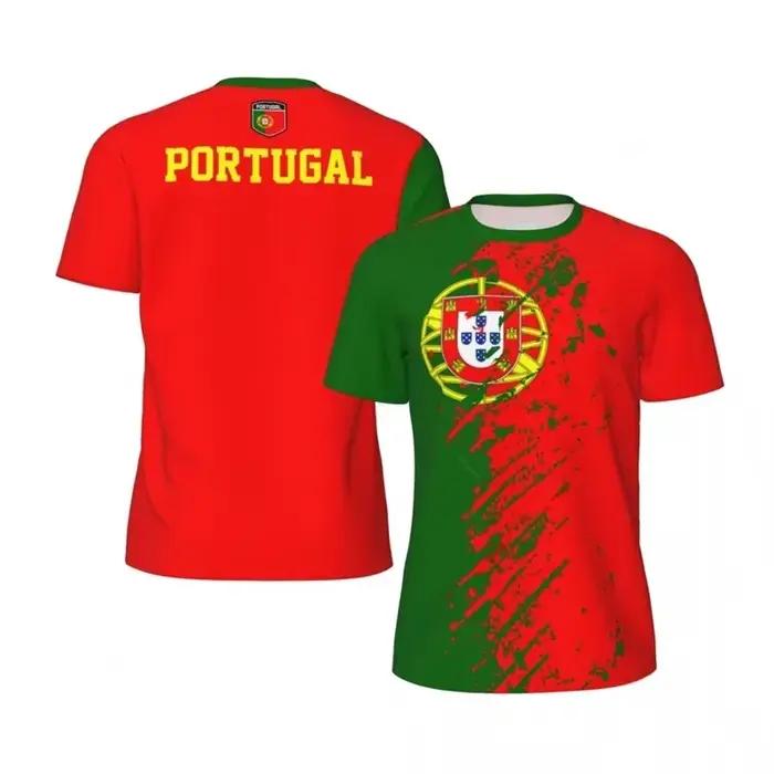 T-shirt de sport respirant à séchage rapide avec impression 3D du drapeau du Portugal pour hommes et femmes