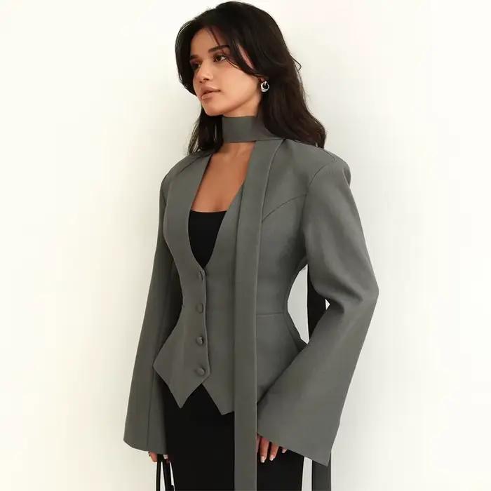 Blazer manteau femmes Blazers manteaux col en V costumes vestes Y2k Streetwear manches longues travail élégant épissure veste 2025 automne hiver