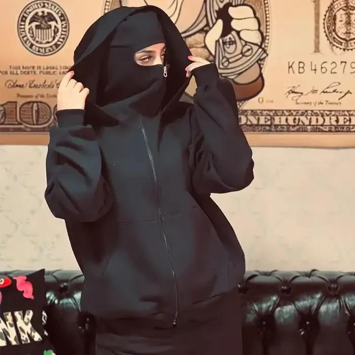 Y2K Ninja Harajuku sweat à capuche zippé chaud Double couche veste froide à la mode motif brodé français décontracté gothique hommes femmes haut