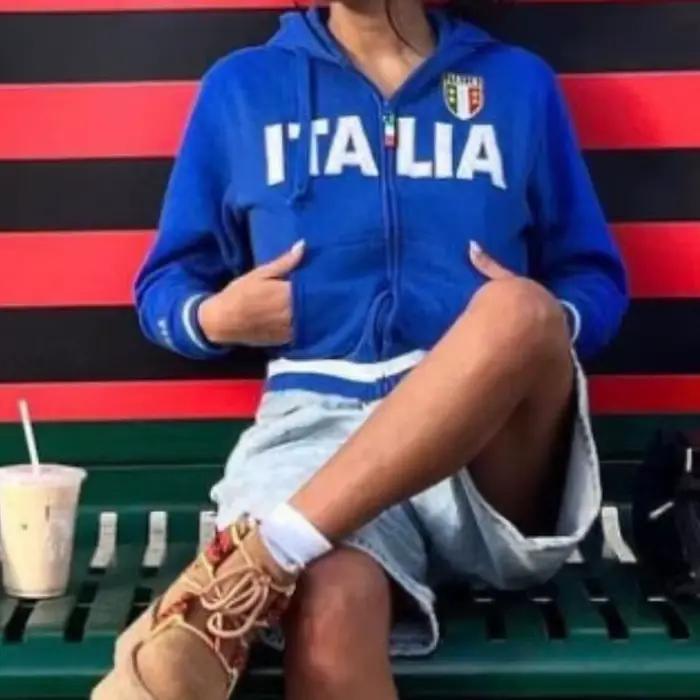 ITALIA veste brodée à capuche automne rétro mode sweat à capuche avec fermeture éclair femmes hommes Streetwear Hip Hop décontracté sweat-shirt zippé manteau