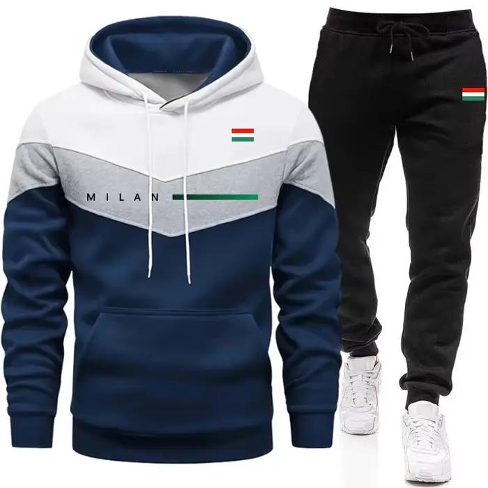 Ensemble de survêtement décontracté pour homme 2026 – Tenue de sport chaude pour l'automne et l'hiver – Vêtements de jogging d'extérieur – Sweat à capuche et pantalon (pièce unique)