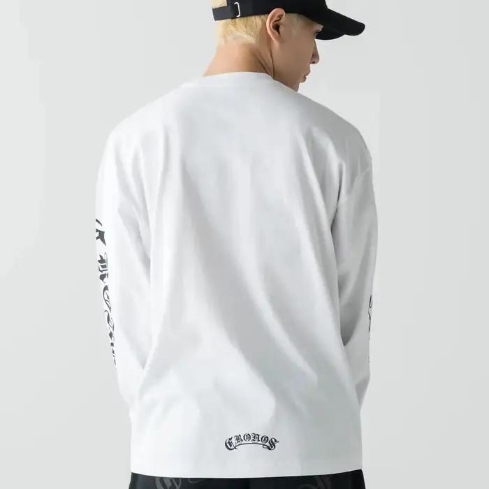 T-shirt à manches longues surdimensionné pour homme, imprimé script gothique, col rond, streetwear japonais, tee-shirt décontracté, mode, gym, fitness, entraînement