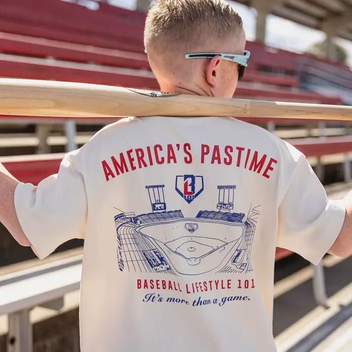 Nouveau T-shirt d'été en pur coton imprimé stade de baseball - Haut décontracté respirant et doux à manches courtes pour enfants/adultes