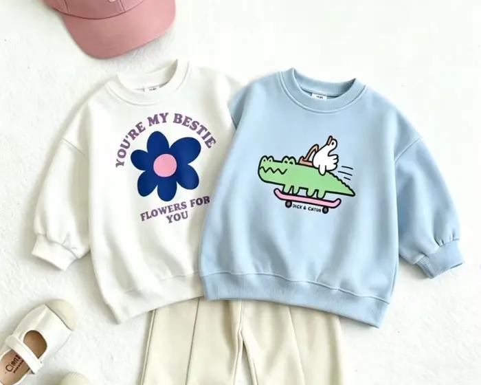 Sweat-shirt à col rond pour bébé, vêtements imprimés adorables pour enfants, costume populaire pour petits garçons et filles, haut à col rond pour enfants