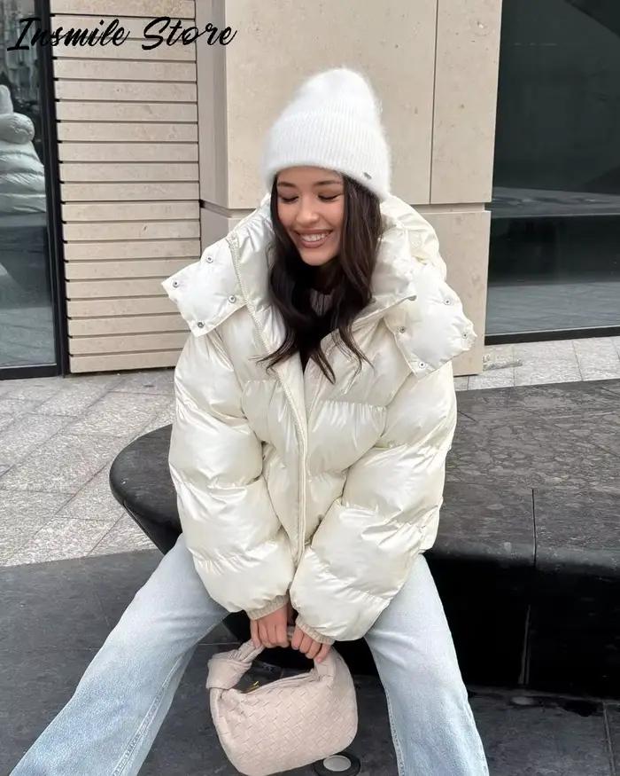 Manteaux d'hiver en coton à capuche chocolat pour femmes, épais et chaud, col montant, fermeture éclair, manches longues, doudoune, vêtements d'extérieur de rue, 2025