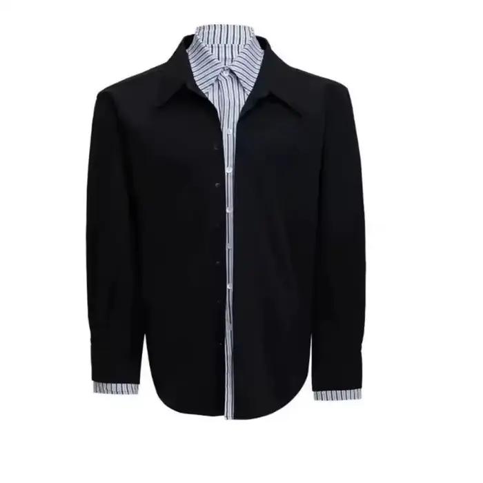 Chemise surdimensionnée pour homme avec col et poignets contrastés à rayures