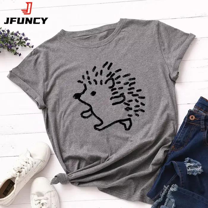 T-shirt femme Kasgehog 100% coton avec imprimé dessin animé, style décontracté, adapté aux activités estivales, disponibles en plusieurs couleurs et tailles XL