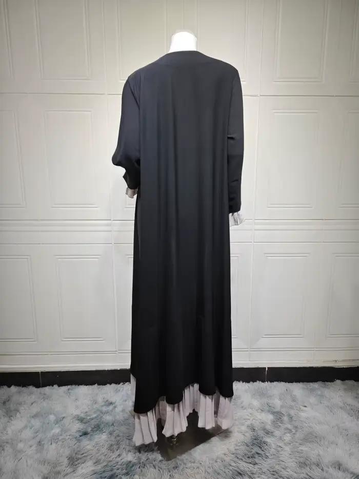 Femmes musulmanes dubaï Abaya luxe plissé patchwork noir Robe longue Kimono Cardigan modeste caftan