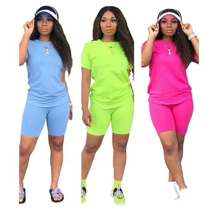 Ensemble de survêtement 2 pièces pour femme, t-shirt et short, tenue décontractée, tenue de jogging de luxe, trempée, document solide, haute qualité, offres spéciales, été