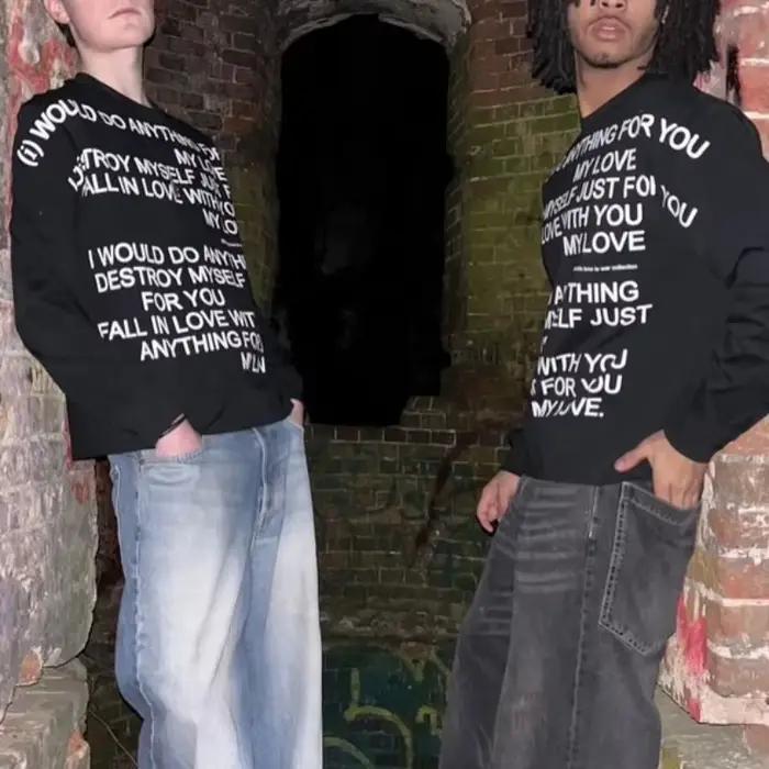 Y2K Poésie T-shirt à manches longues Slogan imprimé motif Streetwear rétro hommes classique Hip Hop