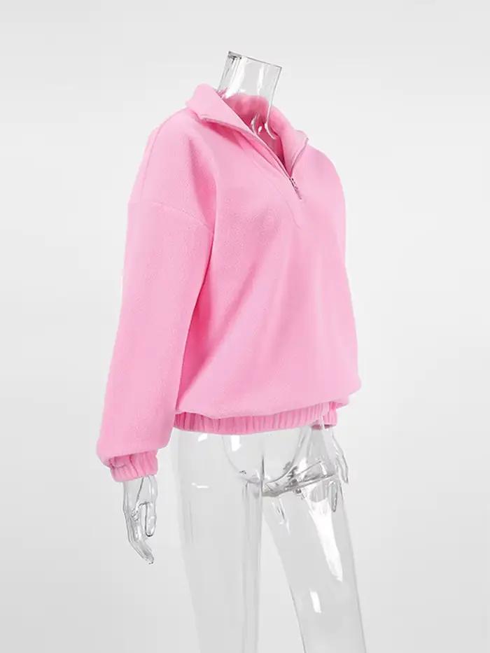 Sweat-shirt polaire surdimensionné à demi-fermeture éclair pour femme