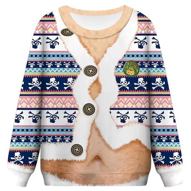 Pull drôle sweat-shirt de noël pour hommes femmes impression 3D poitrine laid cheveux fête de noël à capuche hommes pull de noël vêtements