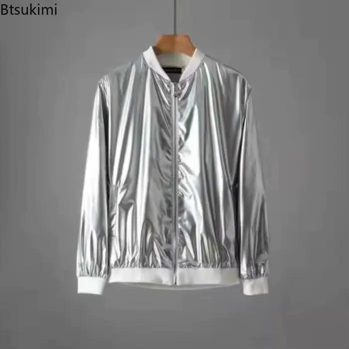 Veste Métallique Brillante Homme 2026 – Style Harajuku Hip Hop Streetwear – Costume de Scène et Soirée Décontracté Ample pour Hommes