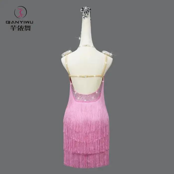 Robe de Soirée Rose pour Femme, Vêtement Latin, Compétition, Tenue de brev, Costume à Franges, Jupe de Bal, 2026