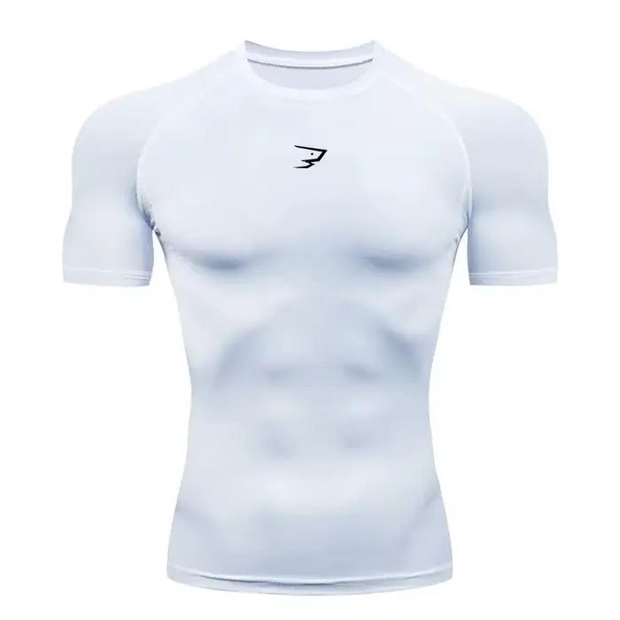 T-shirt de compression à manches courtes pour homme polyester pour course sport gym fitness jogging haut de sport athlétique