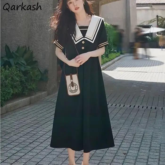 Robe d'été femmes col marin Maxi Preppy japon Style belle collège loisirs Empire rétro Simple classique Design dames Chic