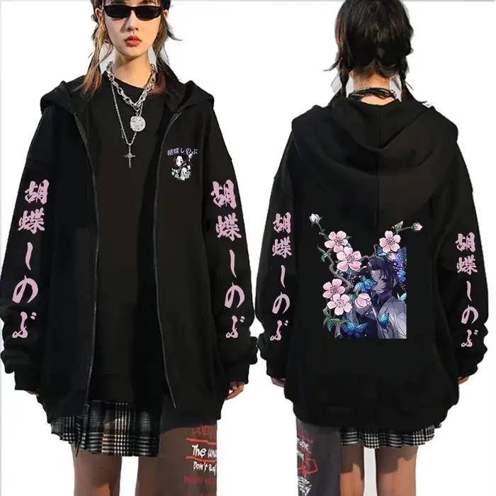 Demon Slayer – manteau à fermeture éclair pour hommes et femmes, pull à capuche, veste à manches longues, Kochō Shinobu, Anime japonais, haut de printemps et d'automne