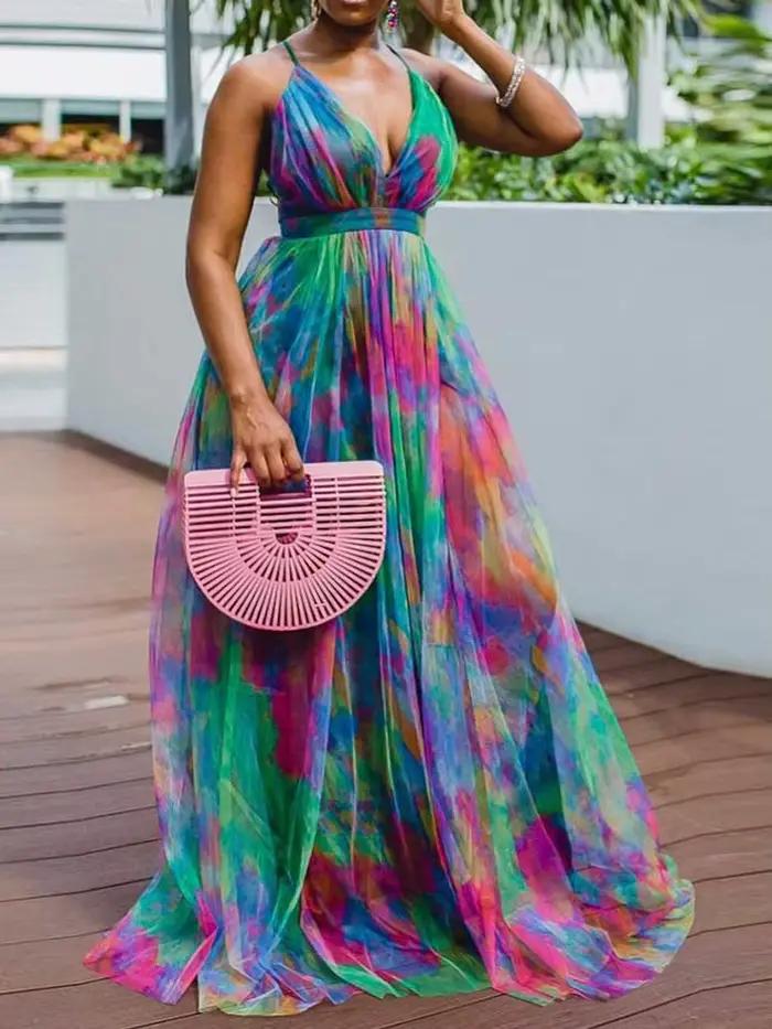 Robe longue dos nu avec ourlet en maille pour femmes