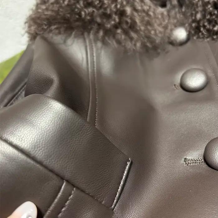 Veste courte en cuir avec fourrure détachable pour femmes, col rabattable, polyvalente pour l'automne et l'hiver, idéale pour toutes occasions, vestes de luxe en peau de mouton