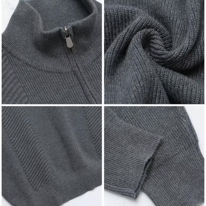 Pull en tricot semi-zip pour hommes - Blanc (gris/noir) Tissu de poids d'hiver Col semi-haut à la mode Usage quotidien