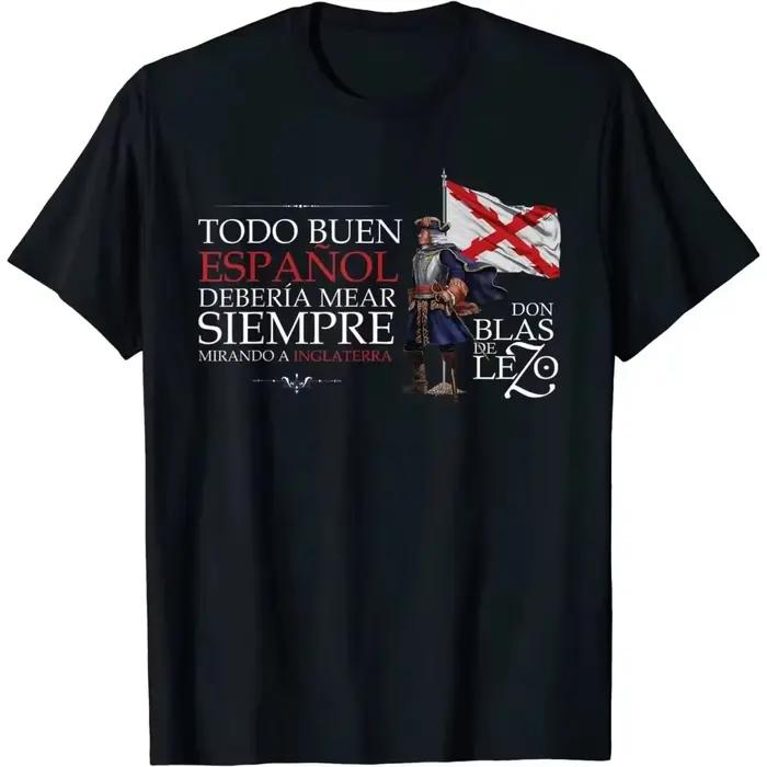 Great Blas De Lezo Frase Motif militaire imprimé à manches courtes décontracté en coton de haute qualité à col rond pour hommes – T-shirt d'été