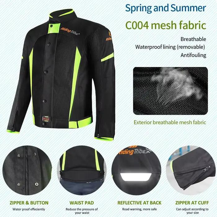 Veste et pantalon de course réfléchissants pour moto, veste imperméable, doublure en coton, tissu d'équipement de protection, Fjmoto, 4 saisons