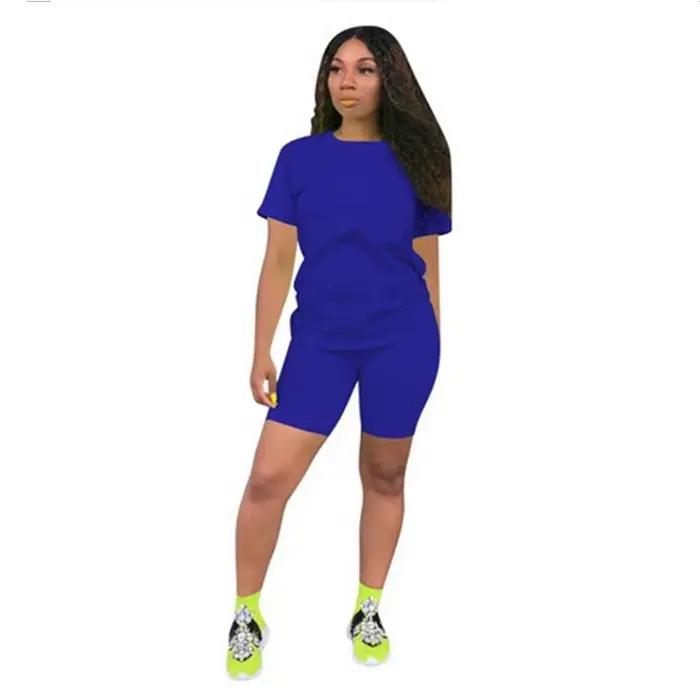 Ensemble de survêtement 2 pièces pour femme, t-shirt et short, tenue décontractée, tenue de jogging de luxe, trempée, document solide, haute qualité, offres spéciales, été
