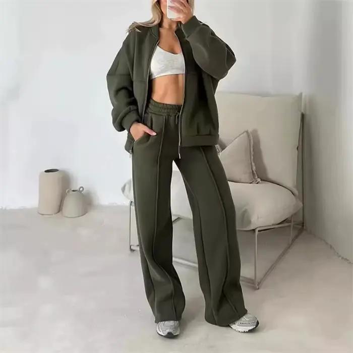 2025 sweat deux pièces costume femmes sport décontracté ensembles automne hiver fermeture éclair manteau court pantalon