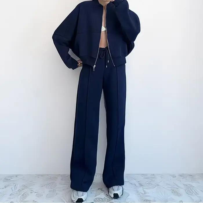 Manteau à capuche doublé polaire pour femme, ensemble pantalon taille haute décontractée, épais et chaud, Streetwear d'extérieur, survêtement ample, hiver