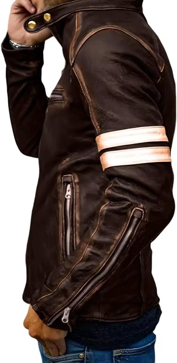 Hommes marque en cuir rétro noir veste en cuir hommes Vintage moto veste Style motard nouveau manteau en Faux cuir