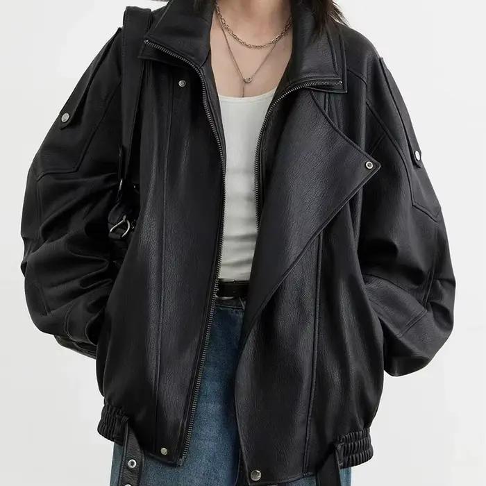 Veste en cuir PU pour femme, coupe ample, style rétro, nouvelle collection, manteau en similicuir pour moto, haut de gamme, printemps-automne, vintage