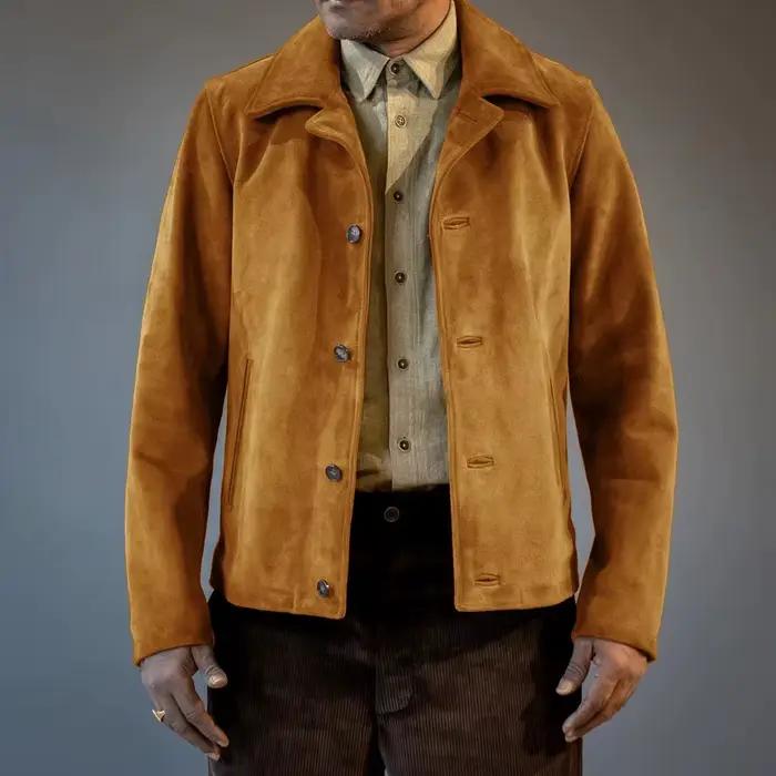 Veste en daim marron pour hommes des années 1970, coupe ajustée, revers vintage, blazer de costume de haute qualité, manteau de sport décontracté à la mode pour un usage quotidien en plein air