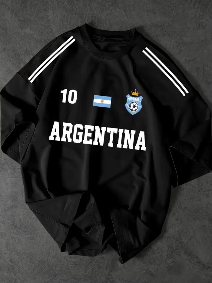 T-shirt streetwear pour homme Argentine # 10 hauts en polyester à manches courtes et col rond avec imprimé graphique