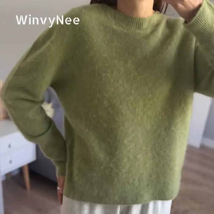 Vêtements pour femmes tissu brossé Y2K cachemire col rond à manches longues solide tricoté pull pulls automne hiver