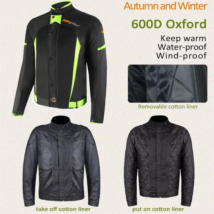 Veste et pantalon de course réfléchissants pour moto, veste imperméable, doublure en coton, tissu d'équipement de protection, Fjmoto, 4 saisons