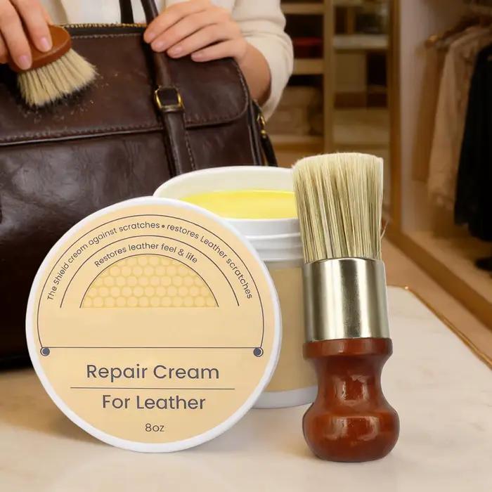 Crème Réparatrice Cuir 8oz – Conditionneur Action Rapide avec Brosse