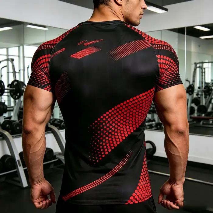 Chemise géométrique noire et rouge pour hommes